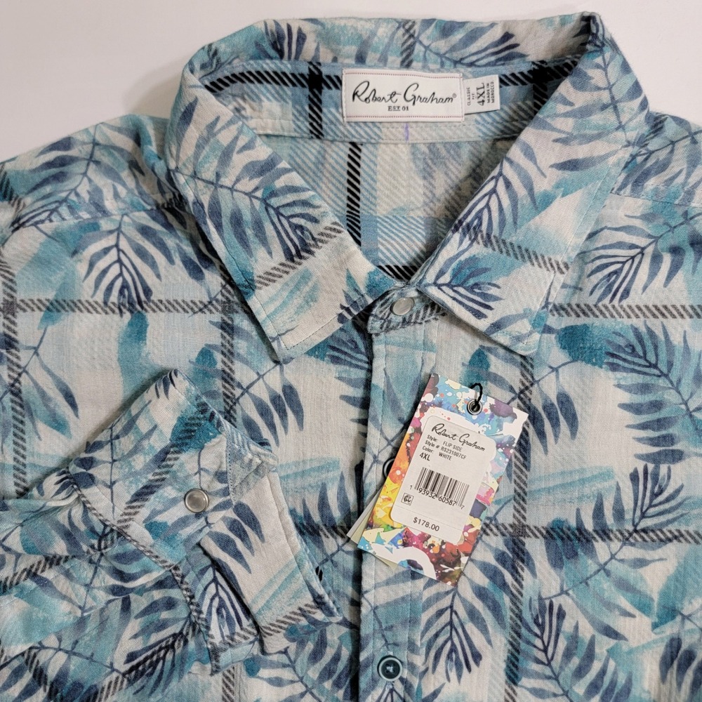 Robert Graham Flip Side Reversible Shirt 4XL Mens Blue Plaid Tropical Gauze NEW